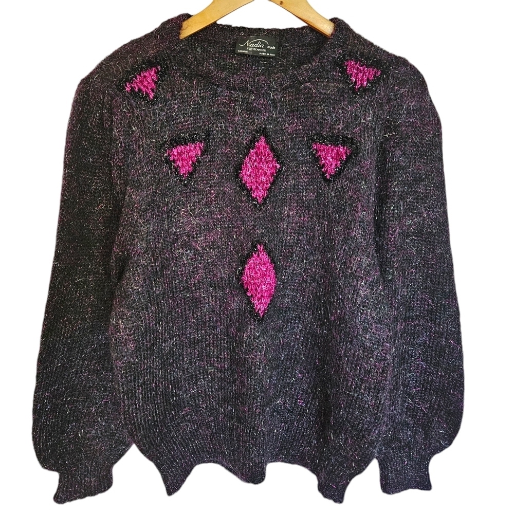 Vintage Nadia fuzzy mohair wool purple‎ balloon sleeve sweater